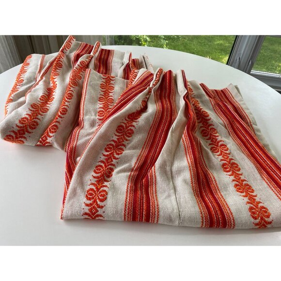 Vintage 70s pleated curtain, orange beige striped, woven panel, price for each - Picture 9 of 10